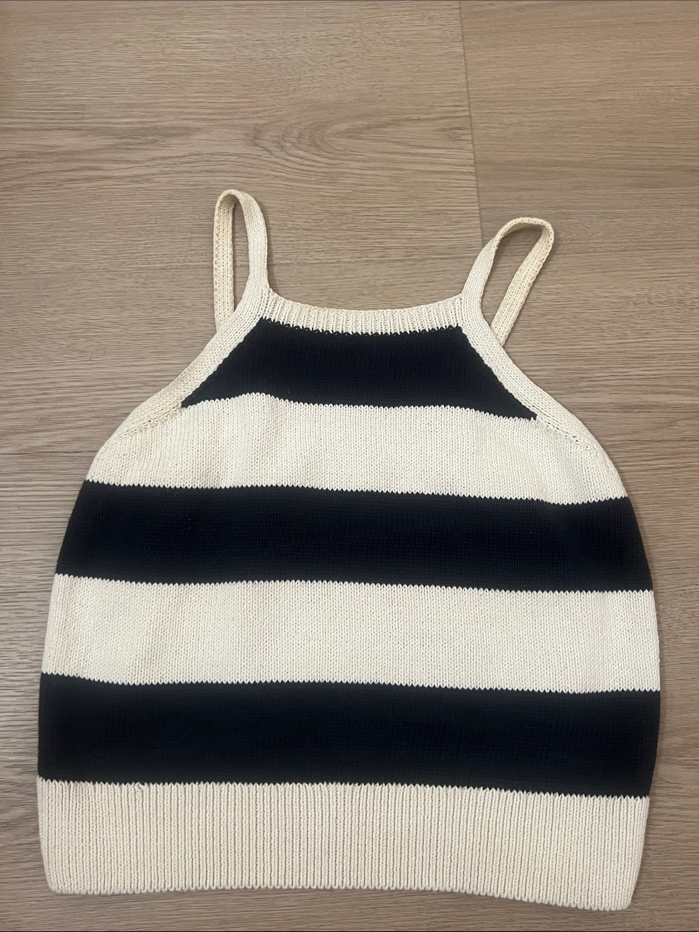Zara Black and Cream Striped Knit Halter Tank